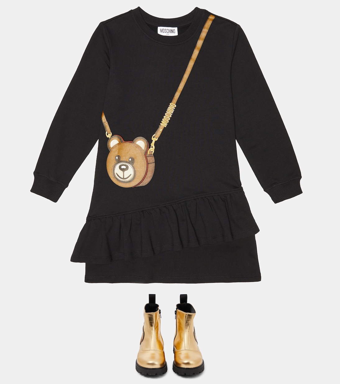 Stivali in pelle metallizzata con toppa | Moschino Kids