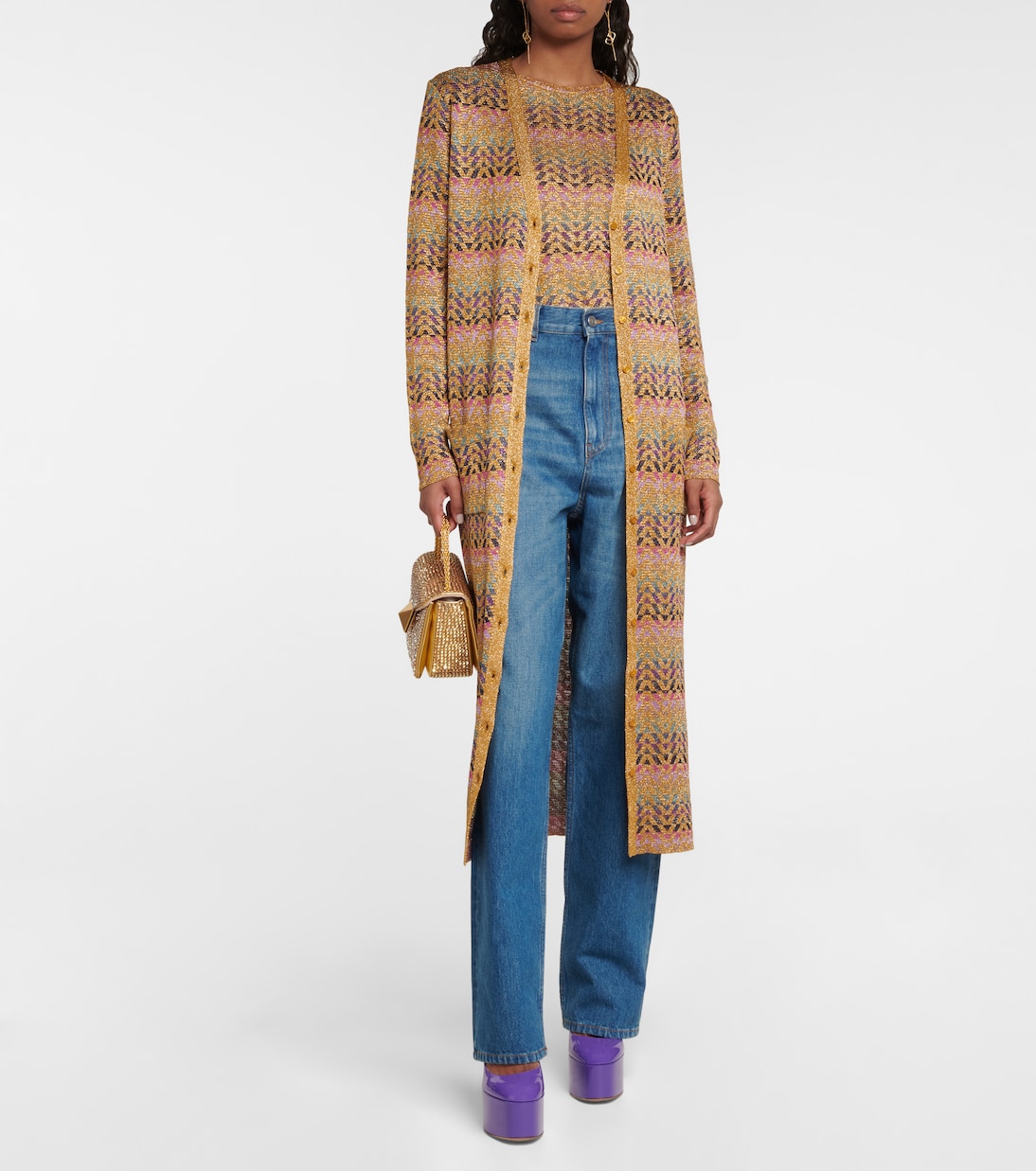 Cardigan in jacquard con lamé | Valentino