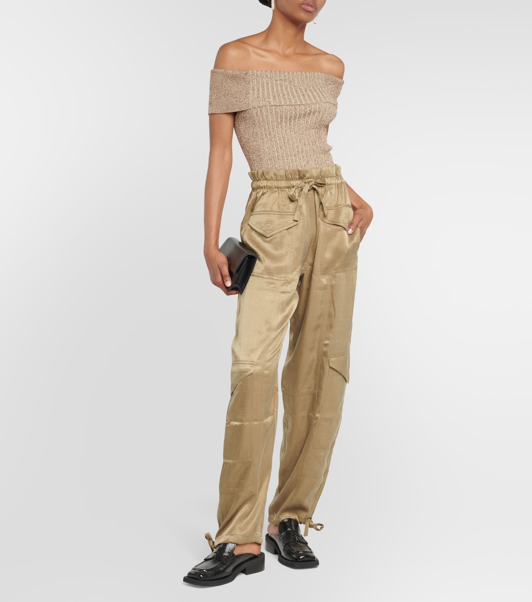 Ribbed-knit off-shoulder top | Ganni
