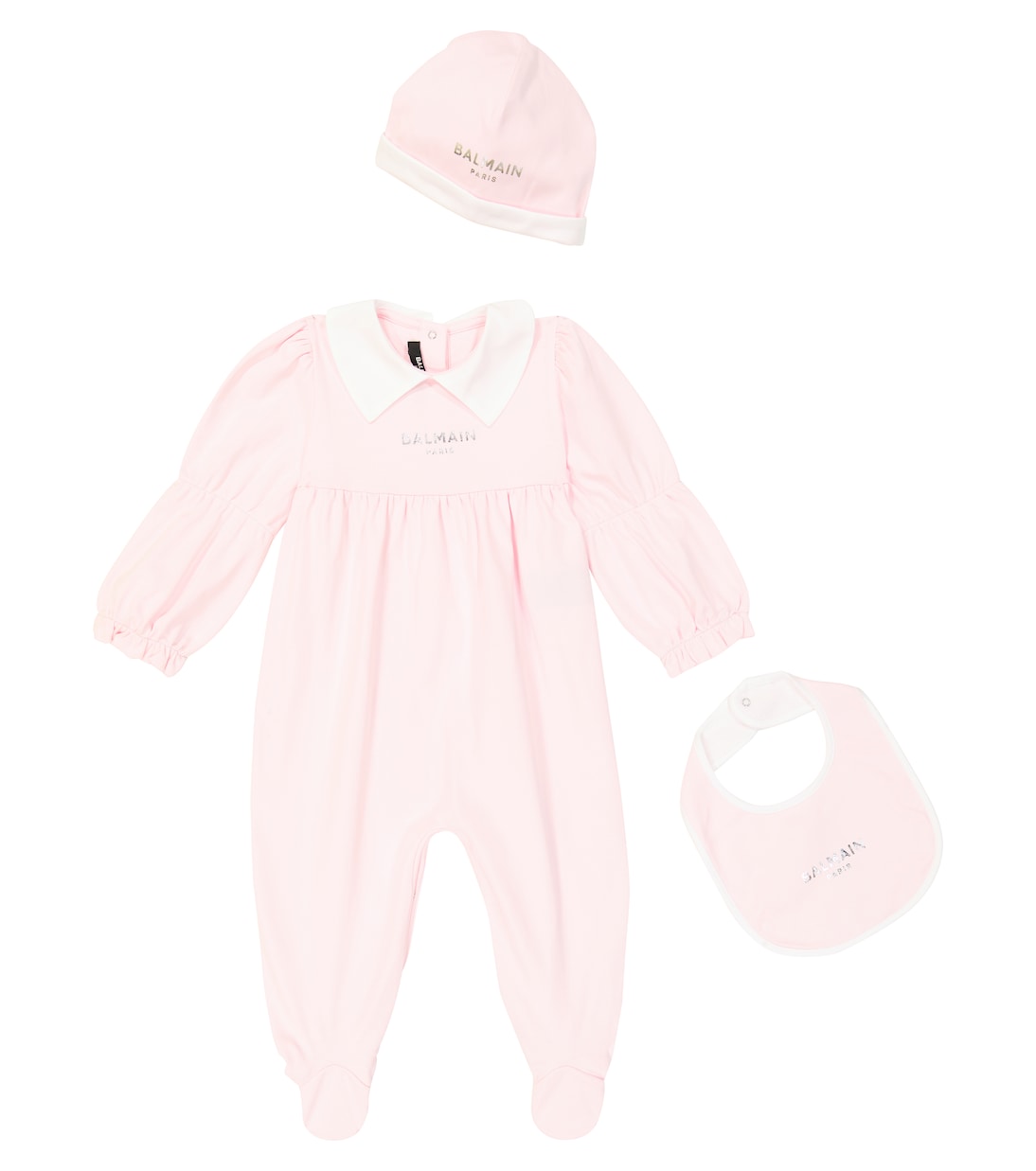 Bébé – Set grenouillère, bavoir et bonnet en coton | Balmain Kids