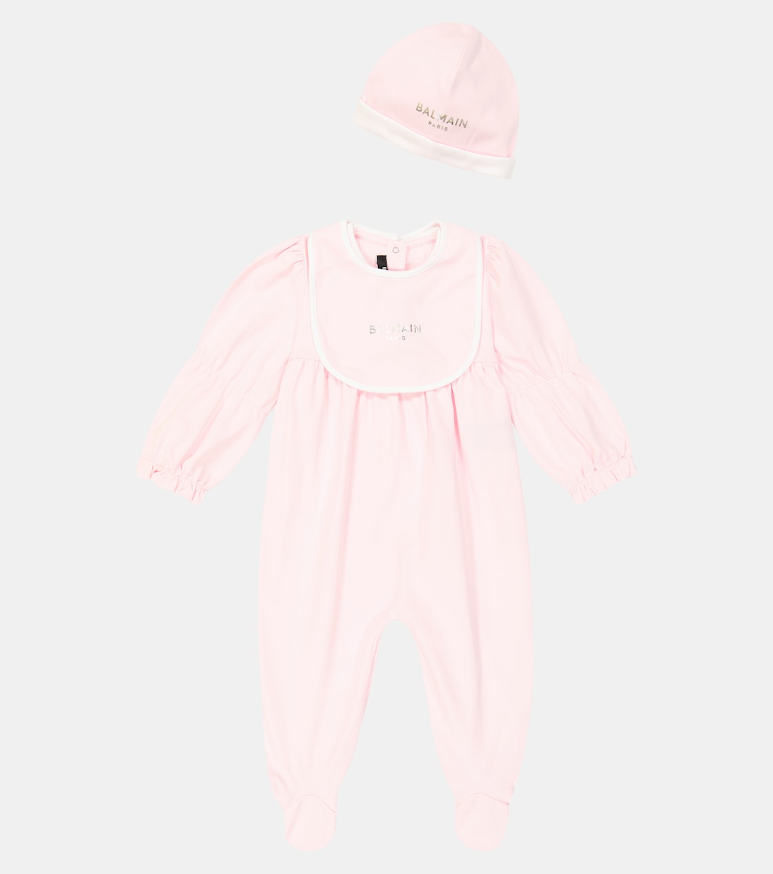 Bébé – Set grenouillère, bavoir et bonnet en coton | Balmain Kids