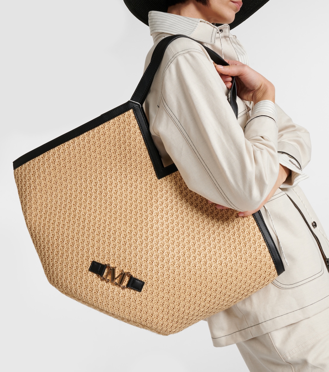 Luigi leather-trimmed raffia tote bag | Max Mara