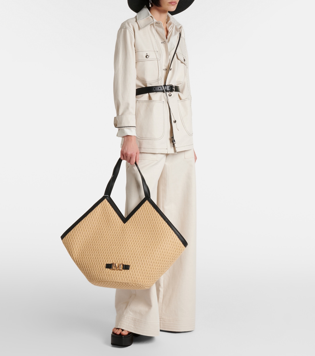 Luigi leather-trimmed raffia tote bag | Max Mara