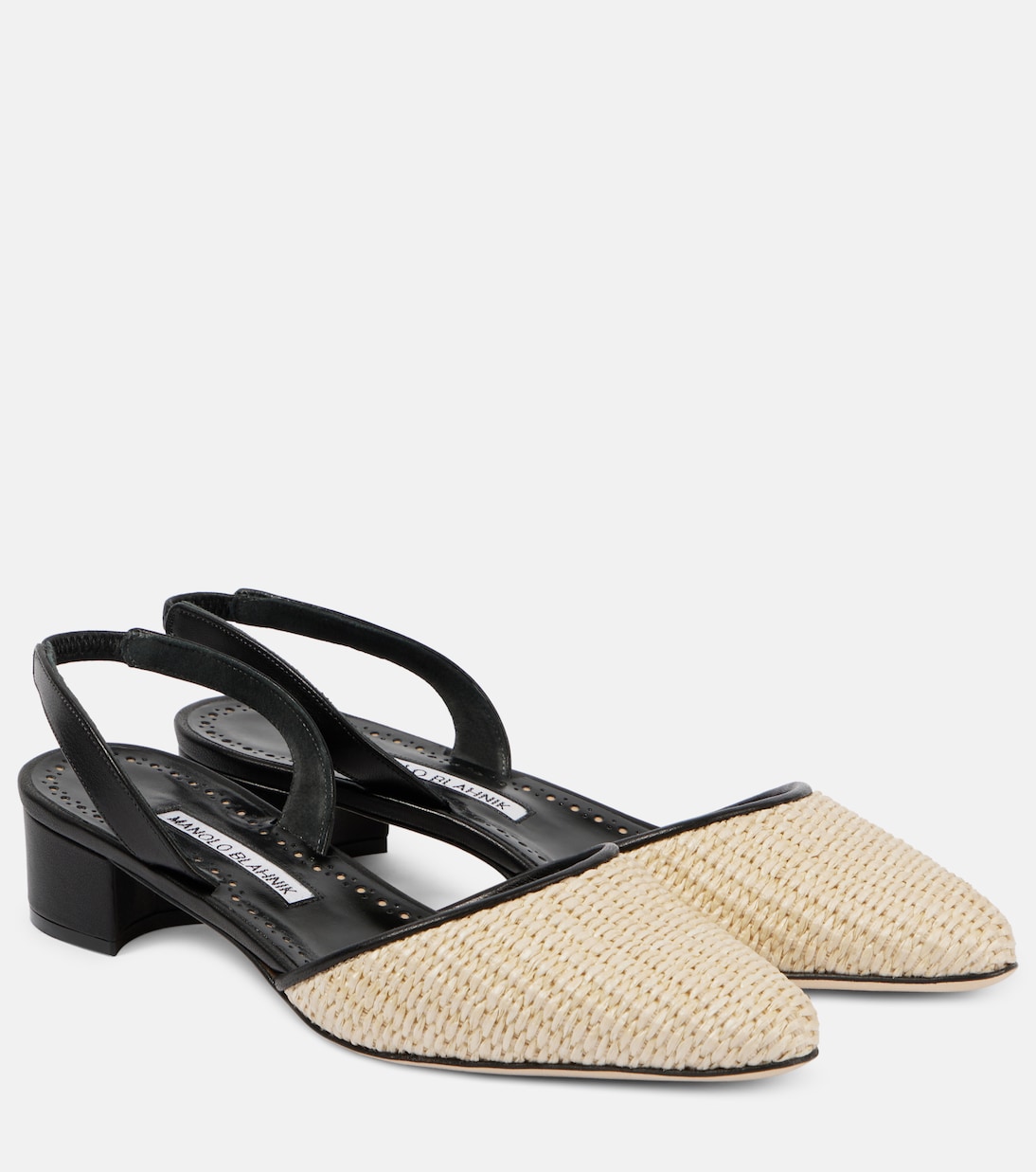 Pumps slingback Raffro in rafia con pelle | Manolo Blahnik