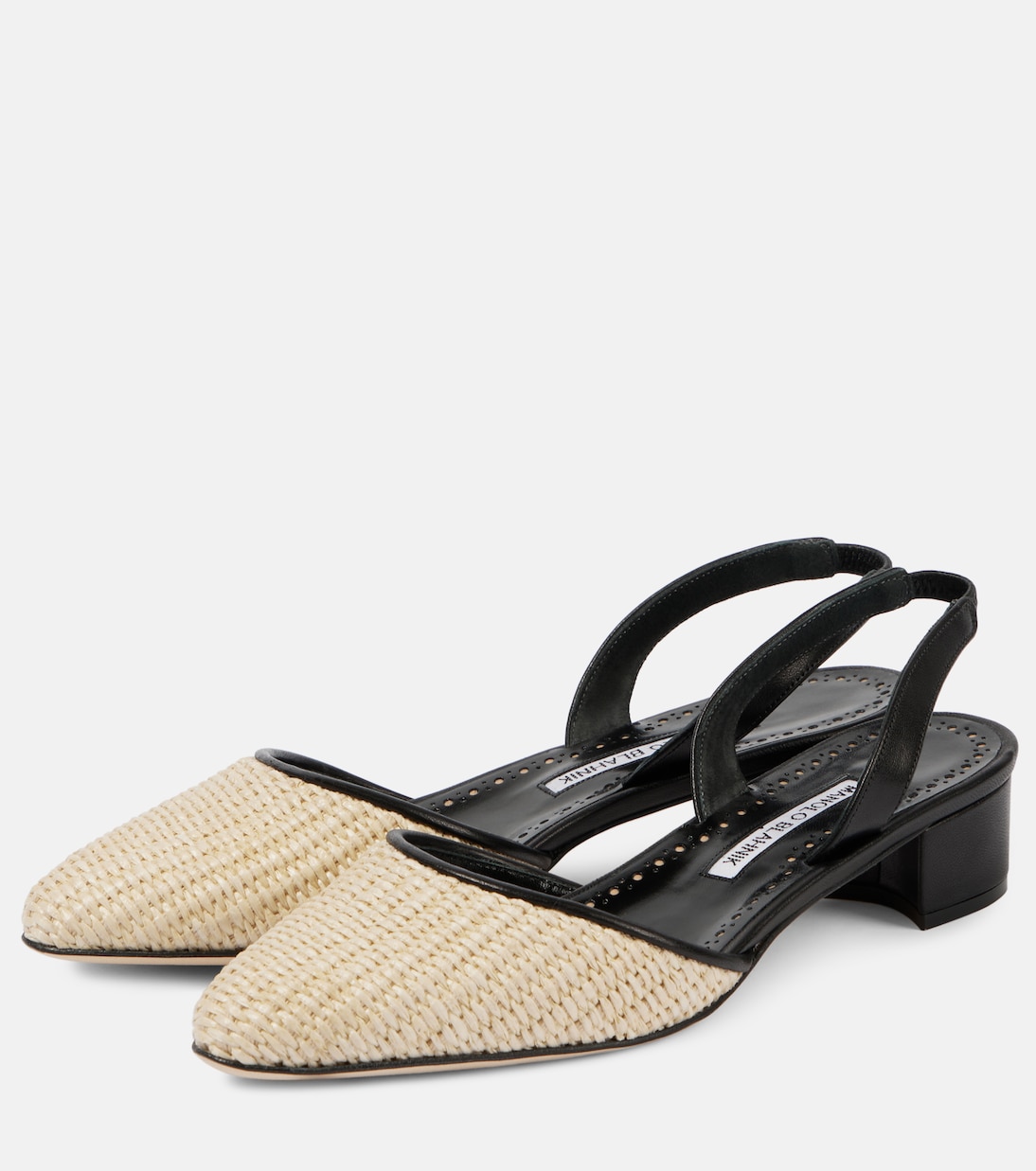 Pumps slingback Raffro in rafia con pelle | Manolo Blahnik