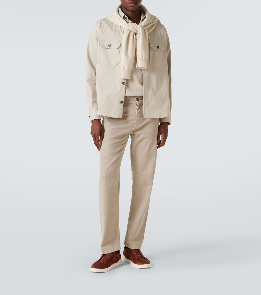 Pantaloni regular in cotone con pelle | Zegna