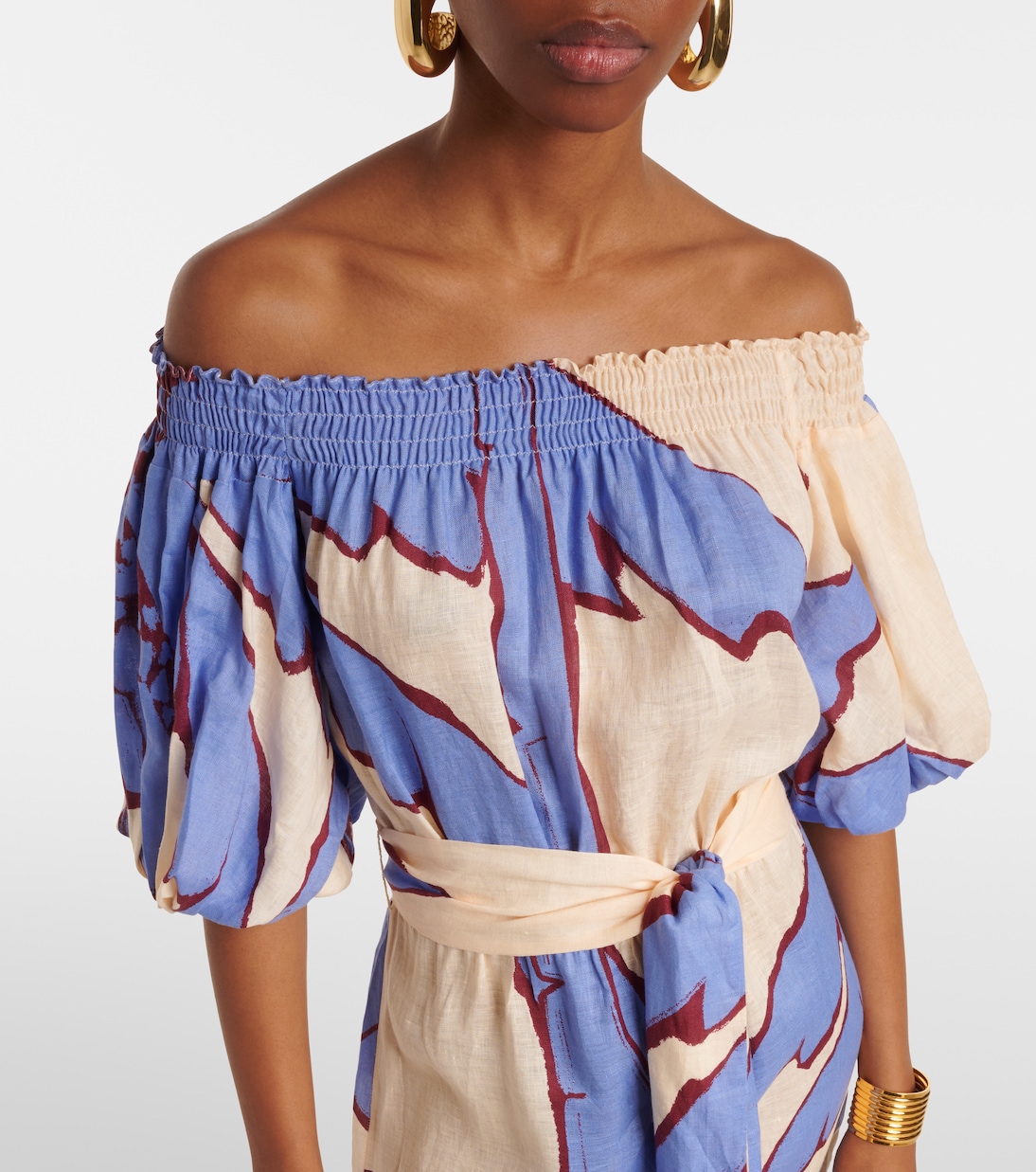 Abito midi off-shoulder in lino | Johanna Ortiz