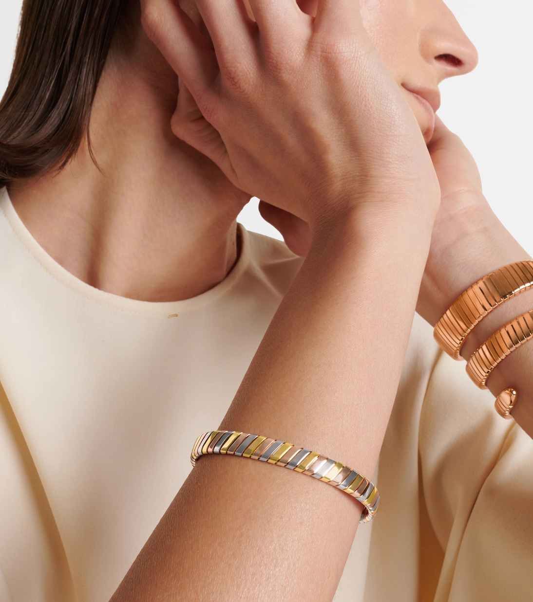 Bracciale Bvlgari Tubogas in oro giallo, rosa e bianco 18kt  | Bvlgari