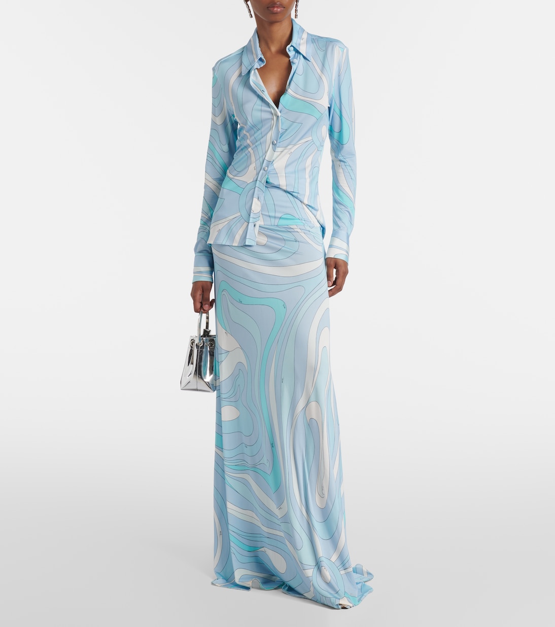 Jupe longue Marmo à taille haute en satin | Pucci