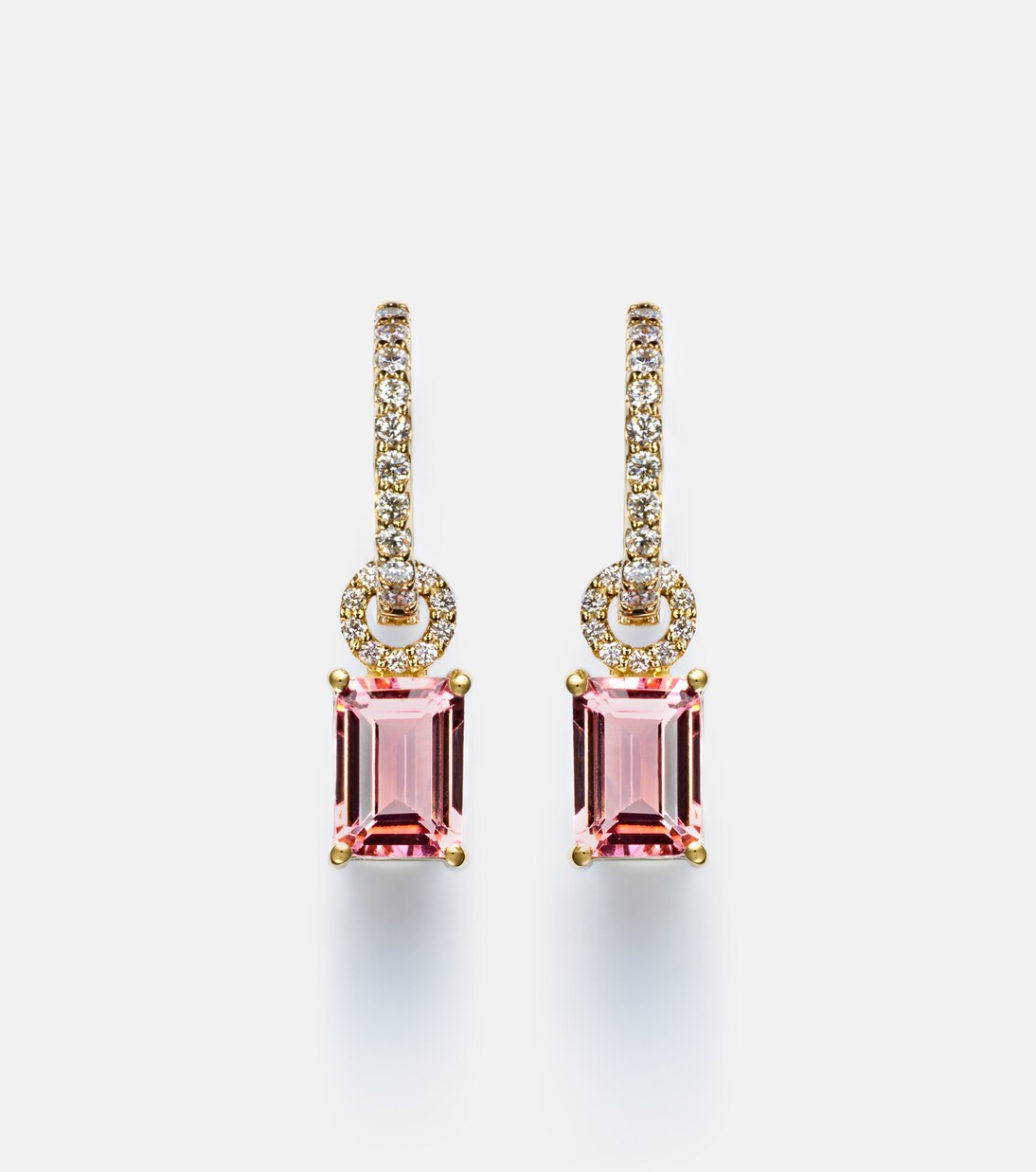 14kt gold huggie earrings with tourmaline and diamonds | Stone and Strand