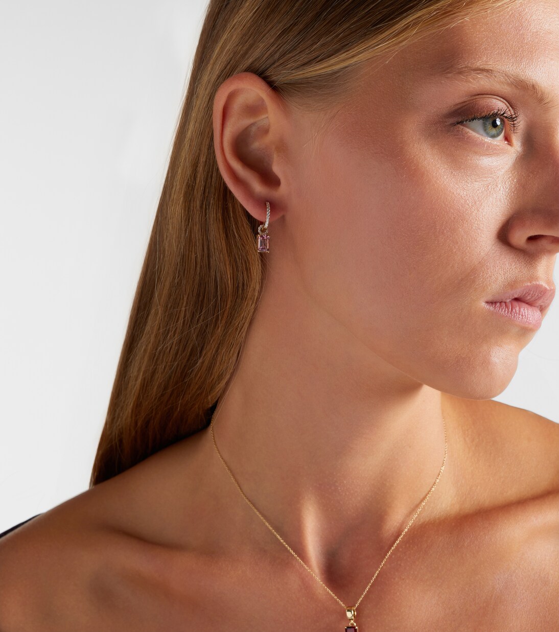 14kt gold huggie earrings with tourmaline and diamonds | Stone and Strand