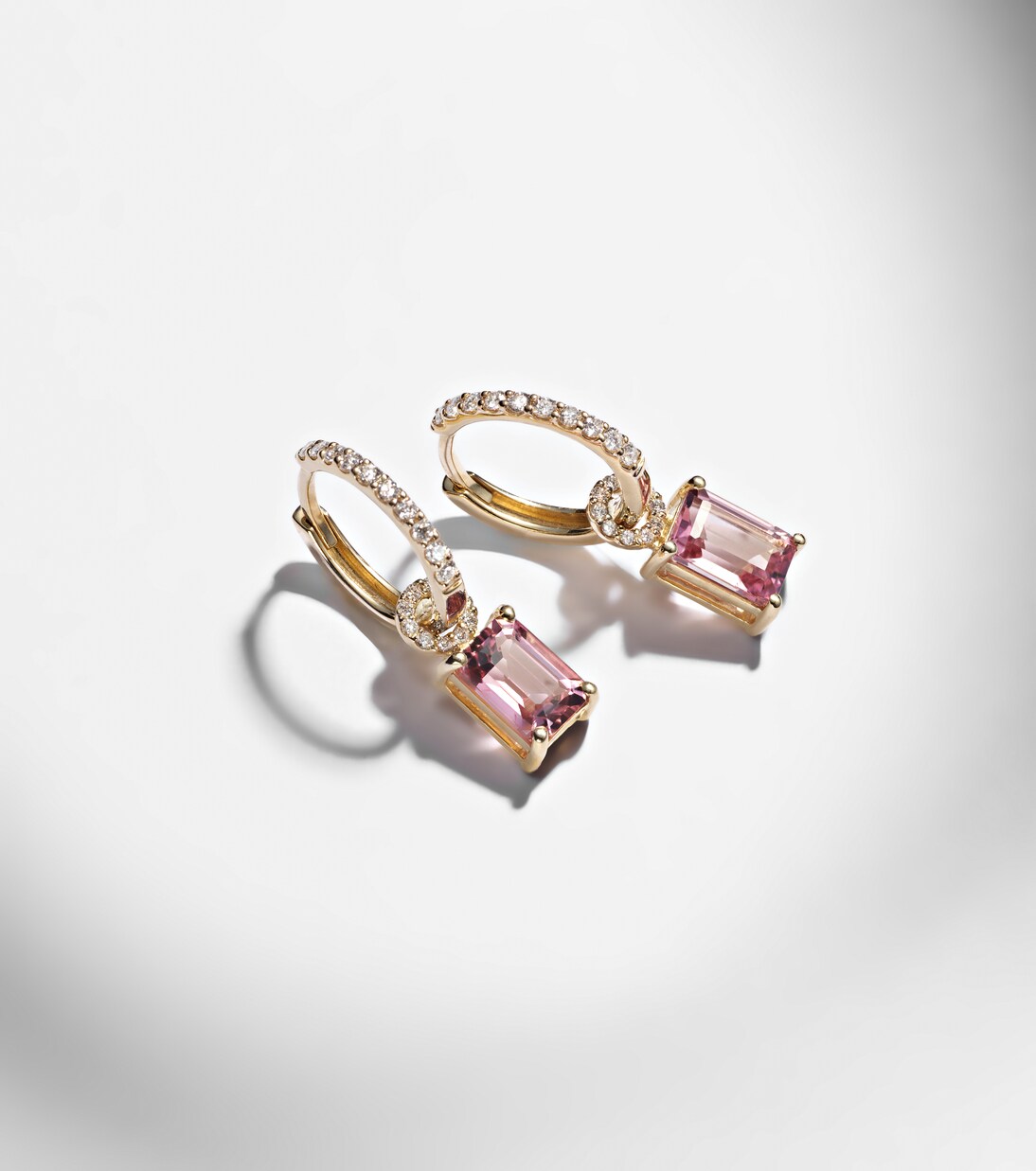 14kt gold huggie earrings with tourmaline and diamonds | Stone and Strand
