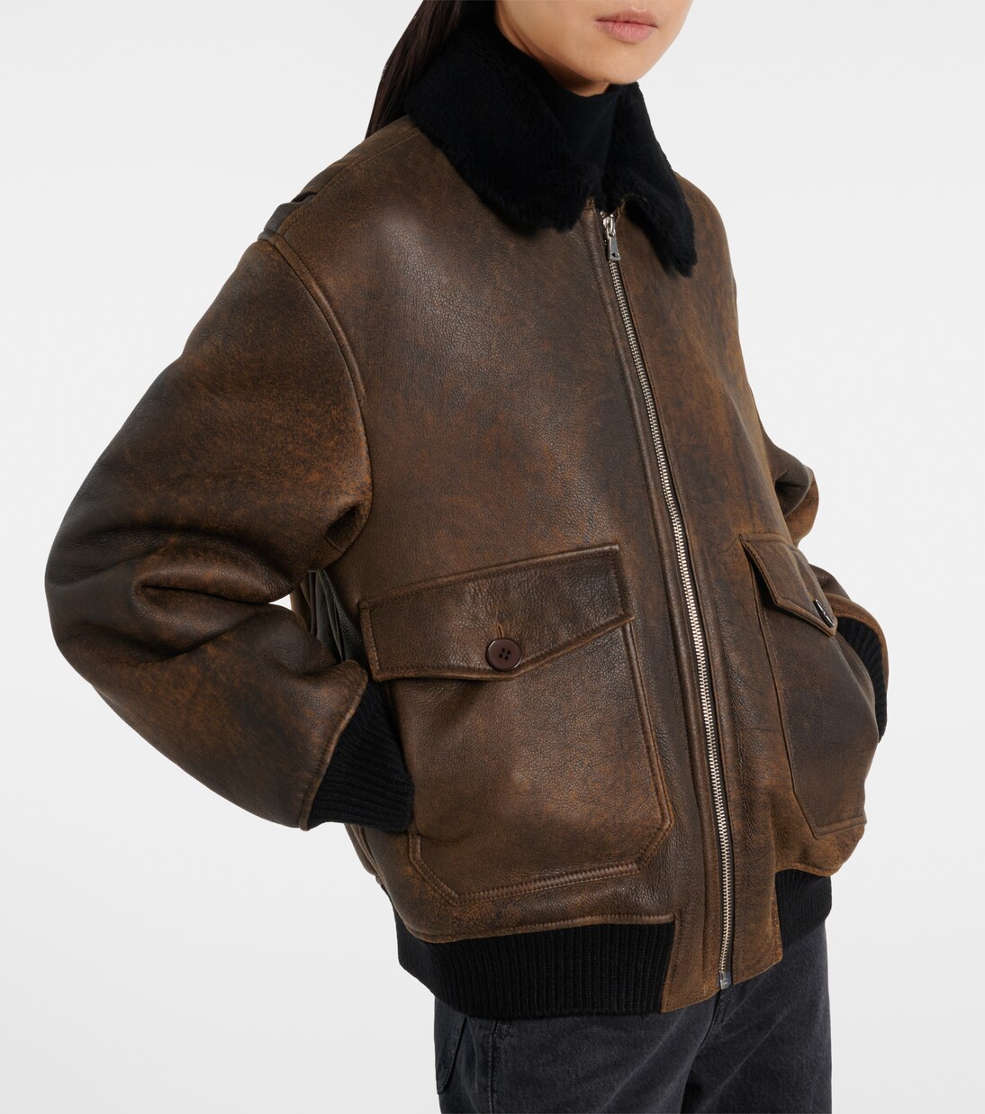 Bomberjacke Anton aus Leder mit Shearling | Nour Hammour