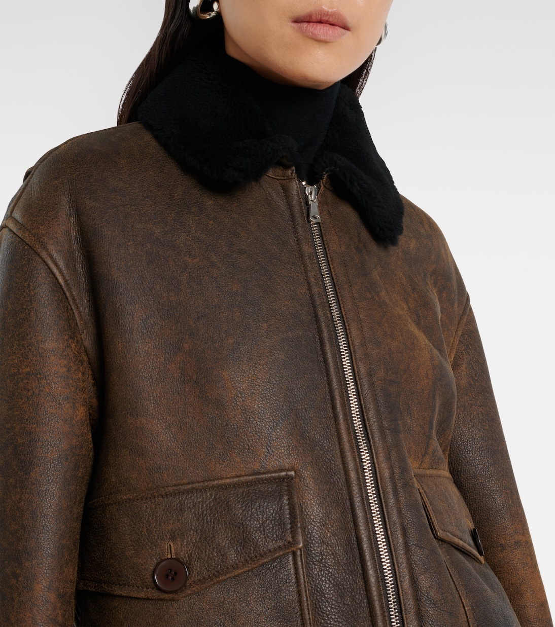 Bomberjacke Anton aus Leder mit Shearling | Nour Hammour