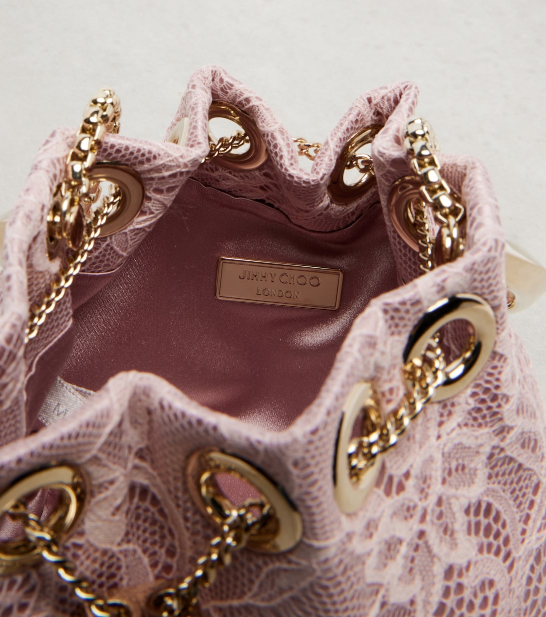 Bon Bon Micro satin and lace bucket bag | Jimmy Choo