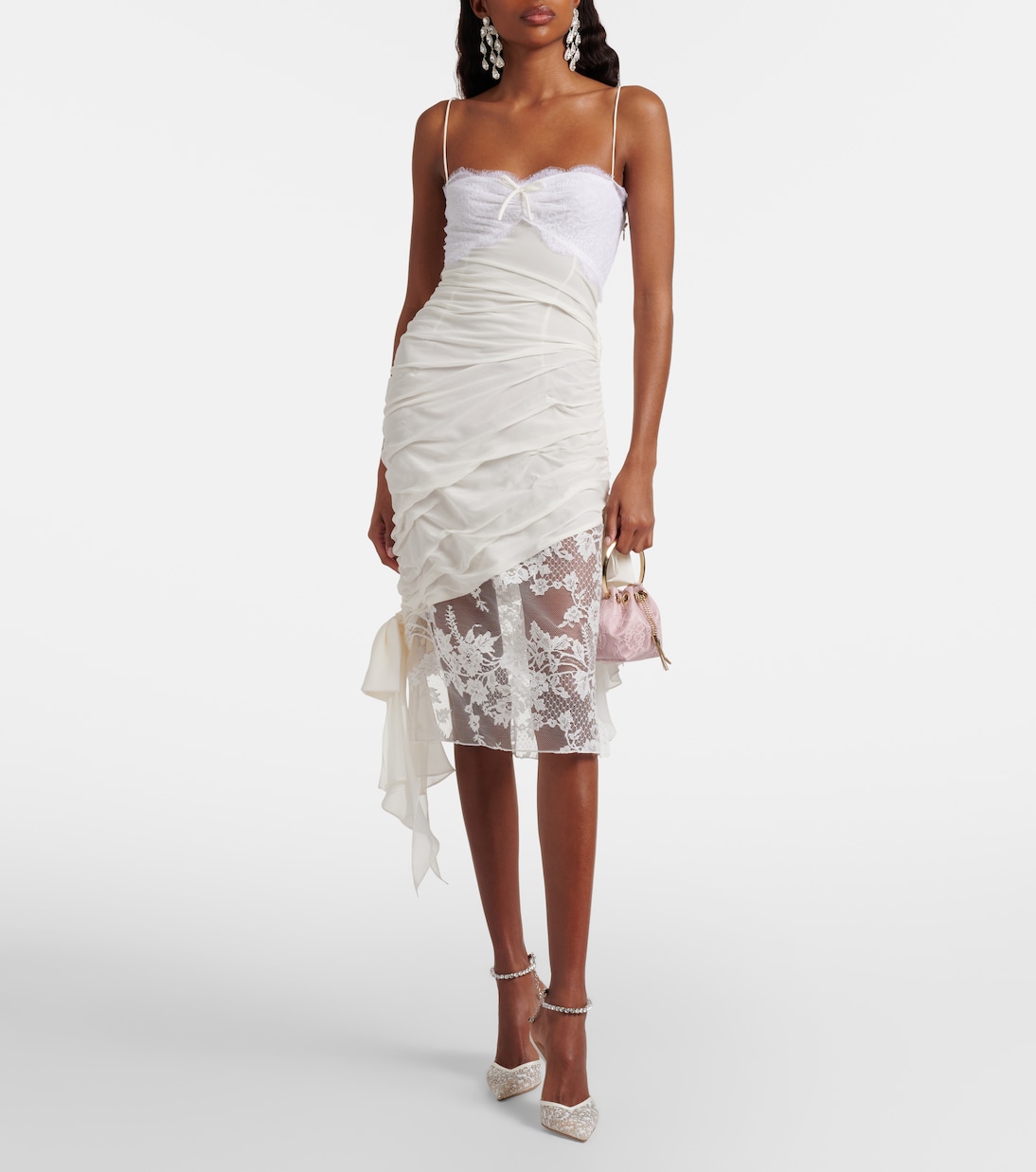 Bon Bon Micro satin and lace bucket bag | Jimmy Choo