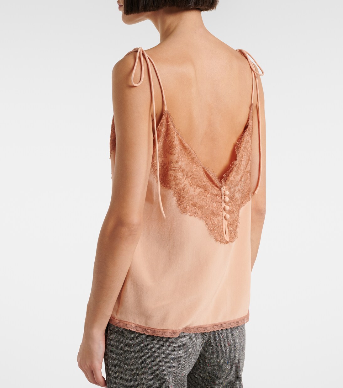 Top aus Crêpe de Chine aus Seide mit Spitze | Valentino