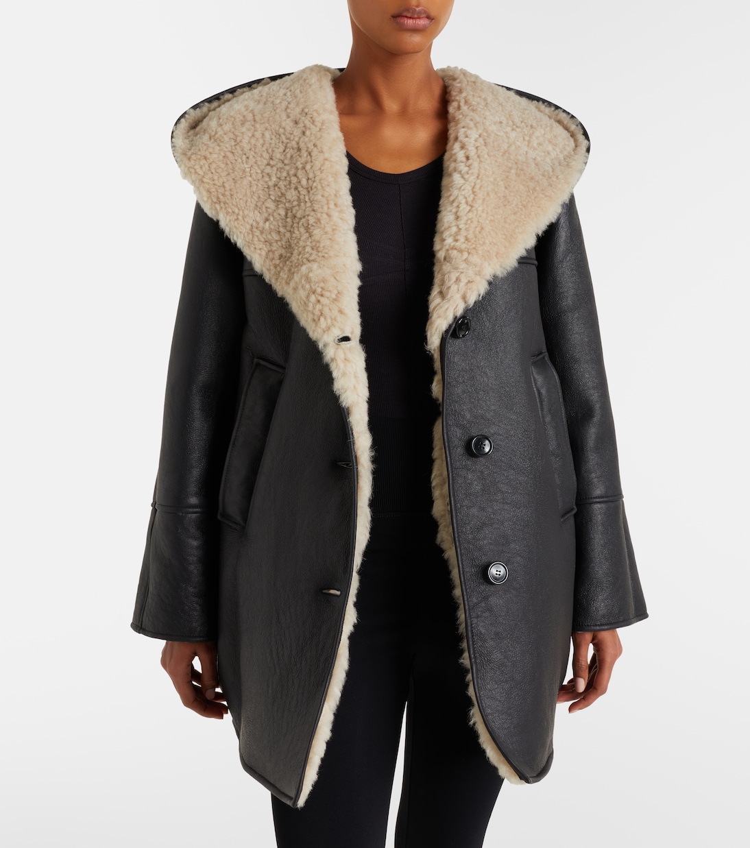 Mantel aus Leder mit Shearling | Alaïa