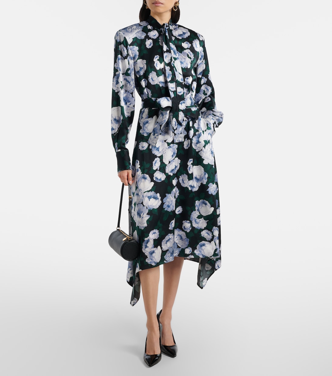 Floral tie-neck satin midi dress | Stella McCartney