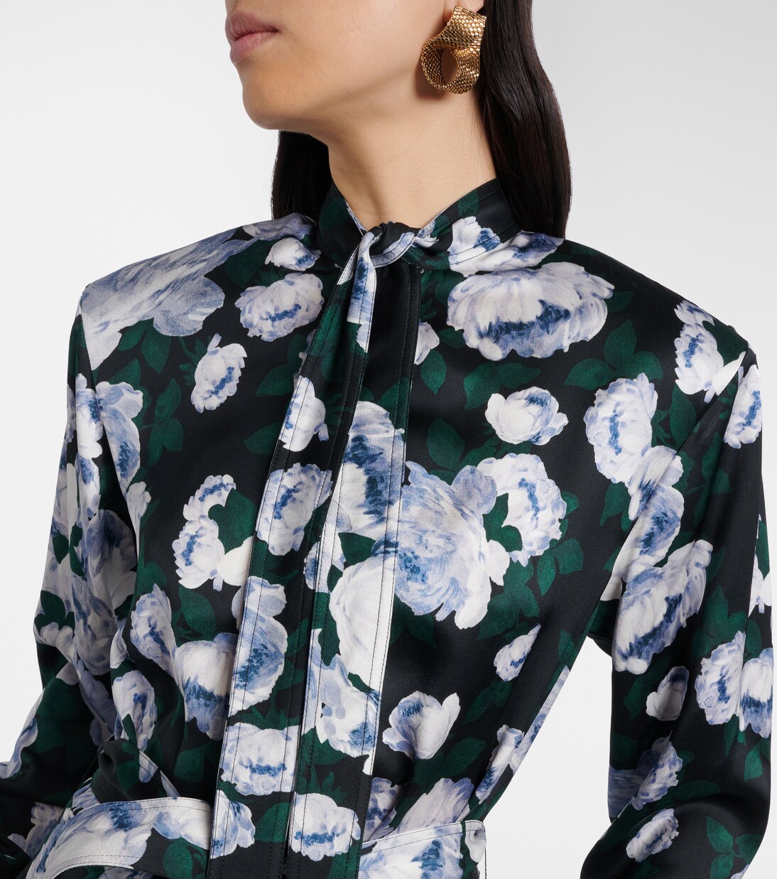 Floral tie-neck satin midi dress | Stella McCartney