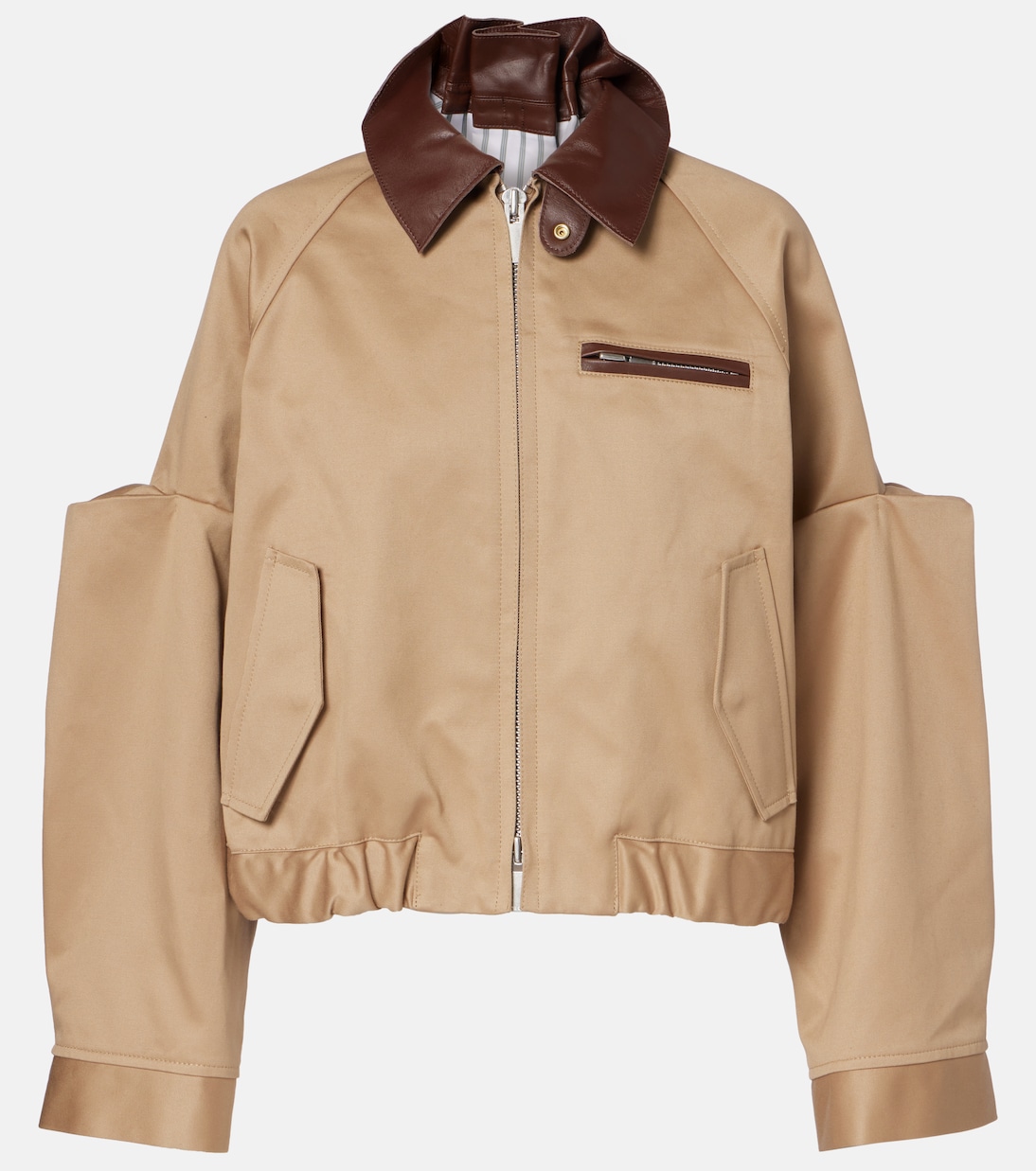 皮革边饰棉质束腰夹克 | Sacai