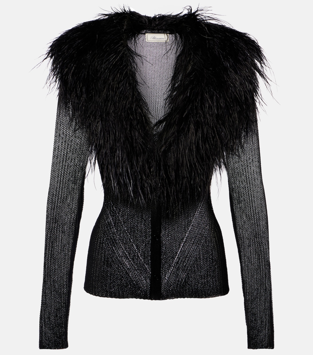Feather-trimmed ribbed-knit cardigan | Blumarine