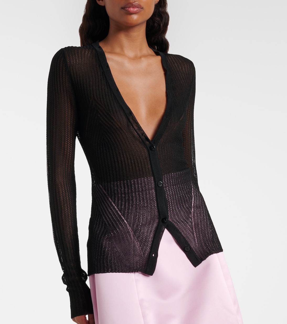 Feather-trimmed ribbed-knit cardigan | Blumarine