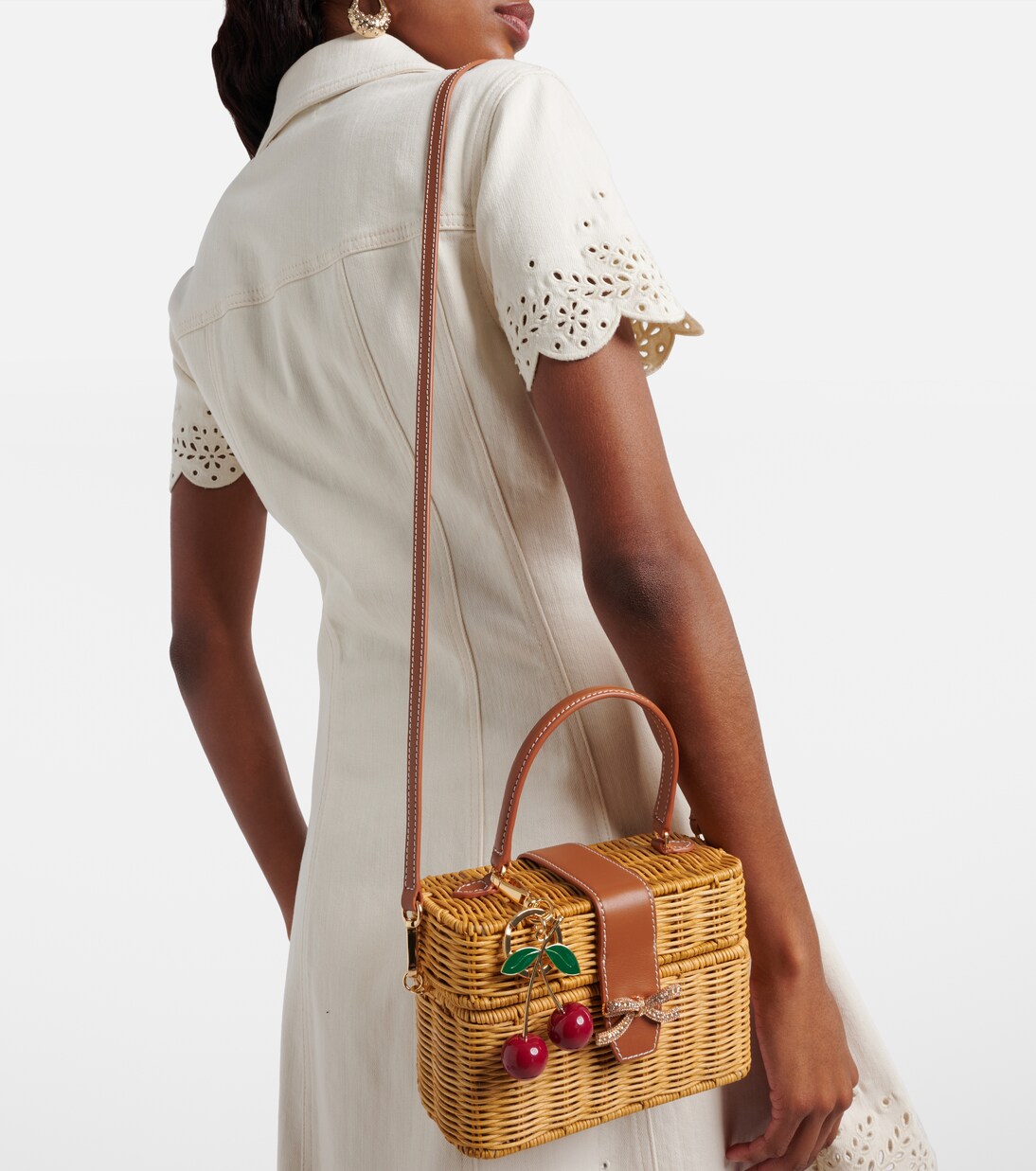 Verzierte Henkeltasche aus Rattan | Self-Portrait