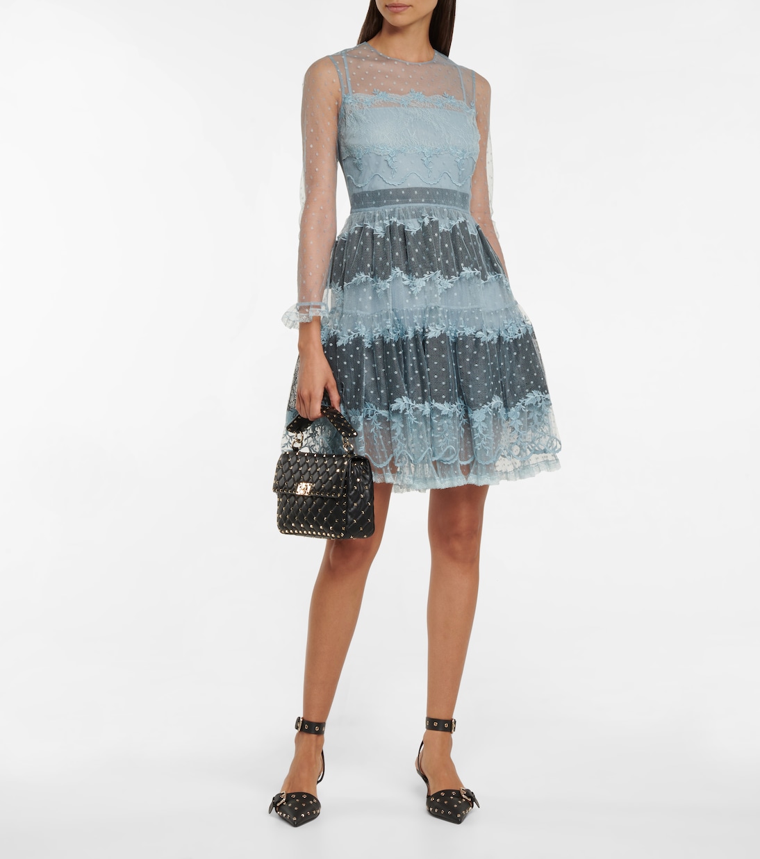 Vestido corto de encaje a capas | REDValentino
