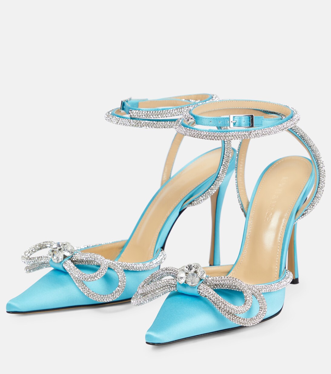 Double Bow embellished satin pumps | Mach & Mach