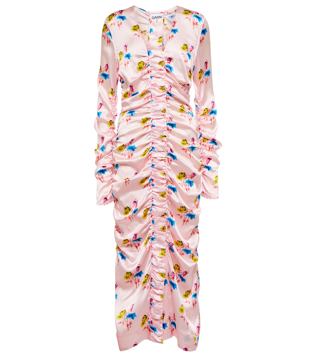 Floral silk-blend satin midi dress | Ganni