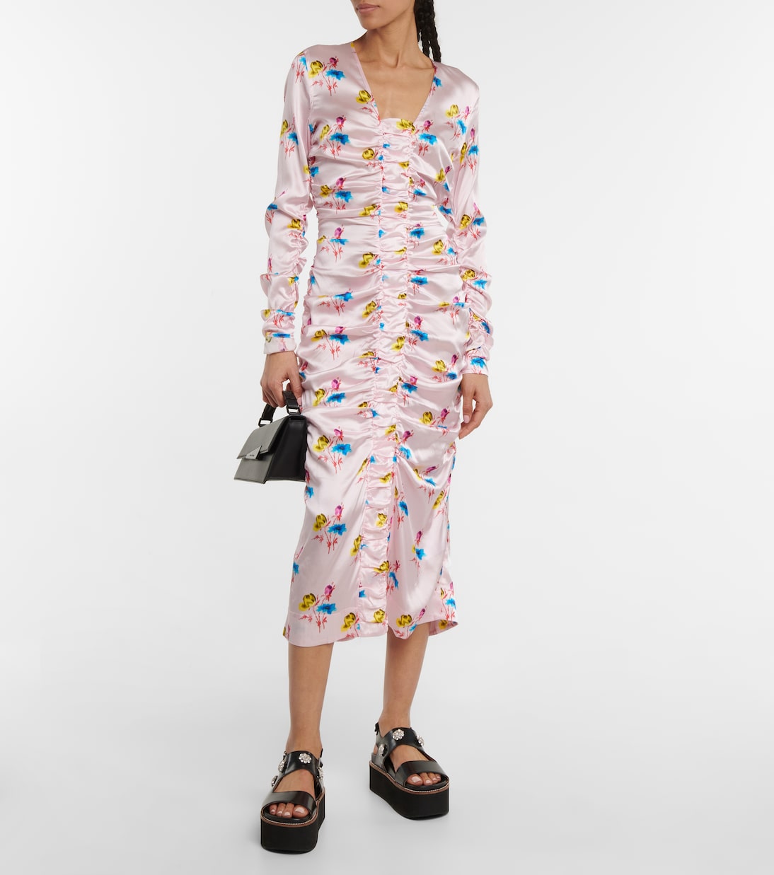 Floral silk-blend satin midi dress | Ganni
