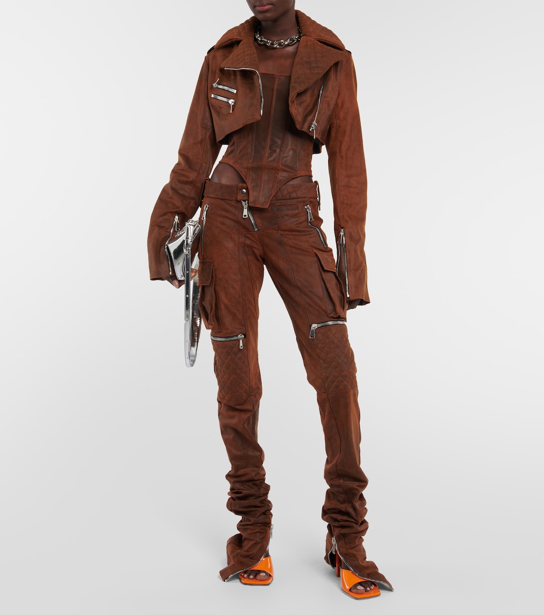 High-rise straight leather pants | LaQuan Smith