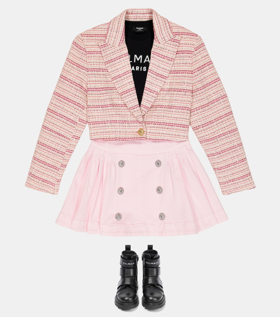 Falda de algodón plisada con botones | Balmain Kids
