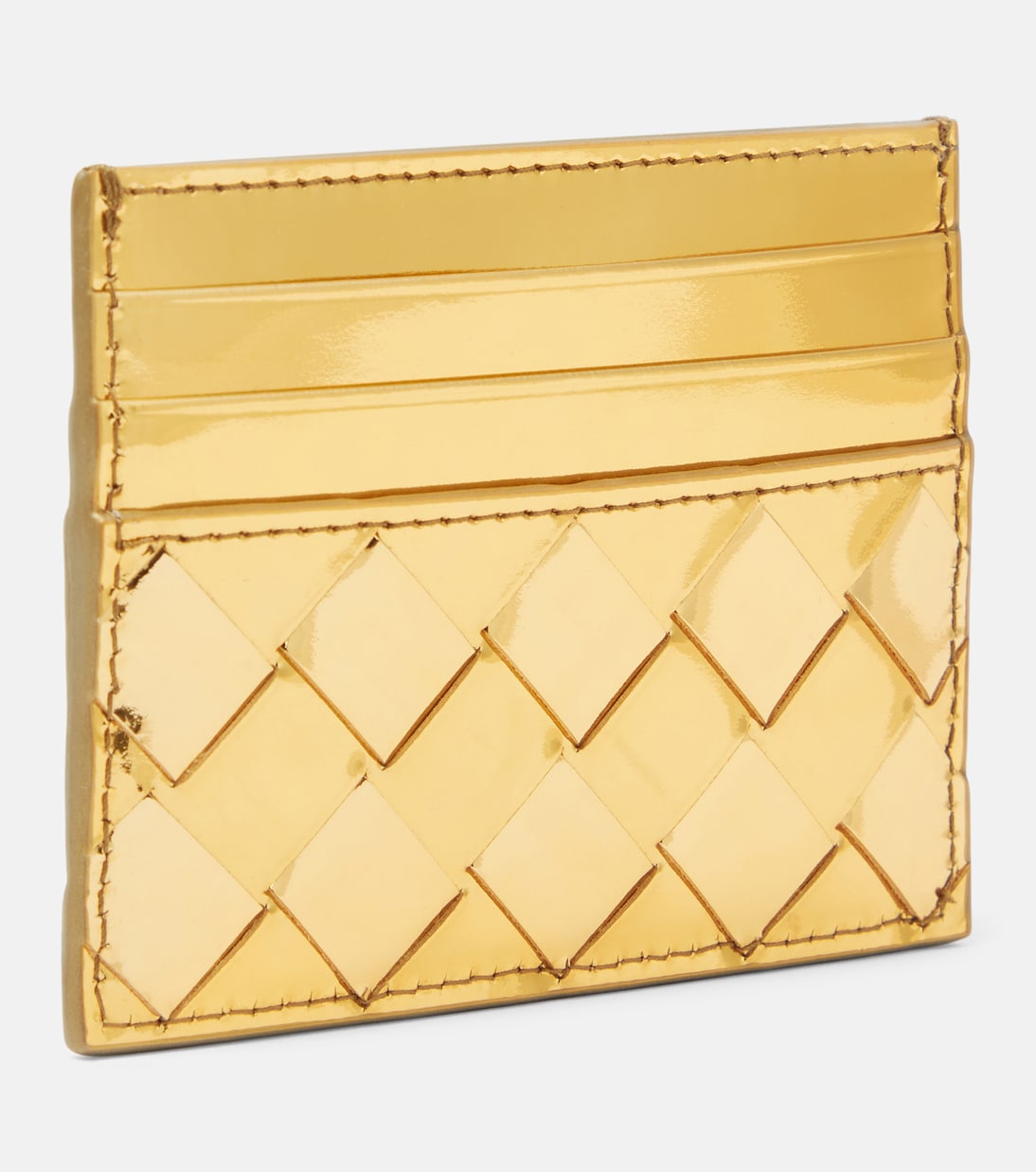 Portafoglio Bottega Veneta in pelle metallizzata con dettaglio Intrecciato, design moderno per giovani trendsetter