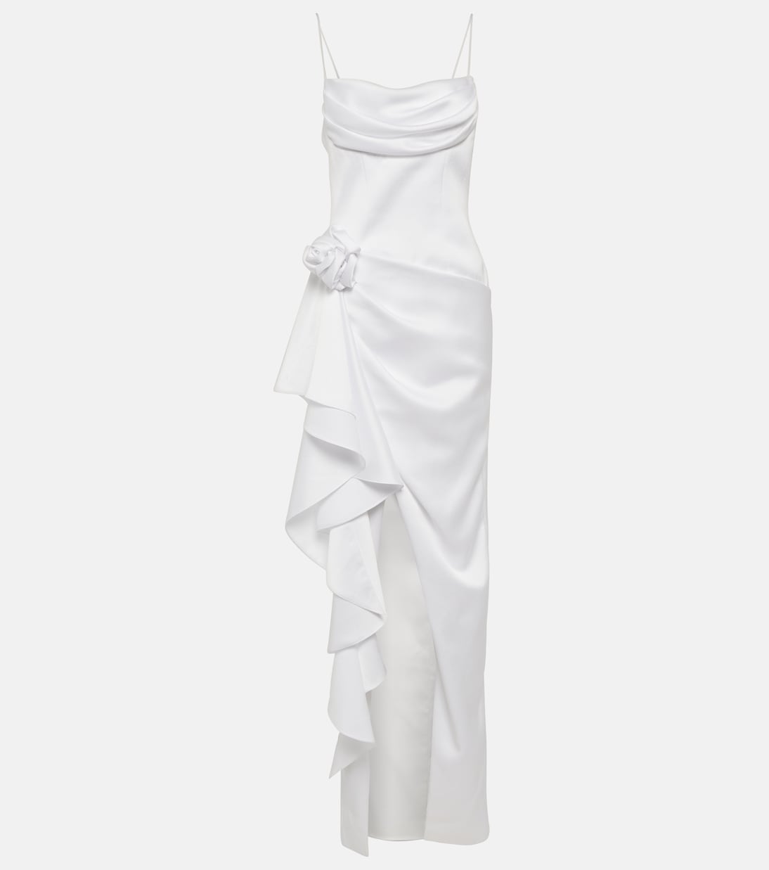 Vestido de satén con aplique floral | Rasario