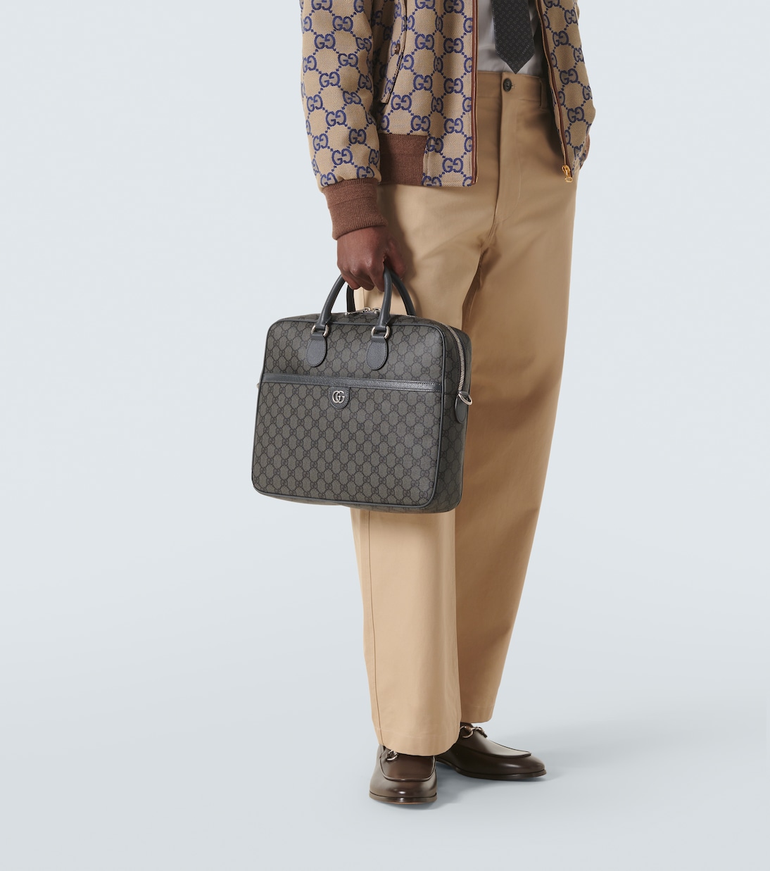 GG Supreme leather trimmed briefcase in grey Gucci Mytheresa