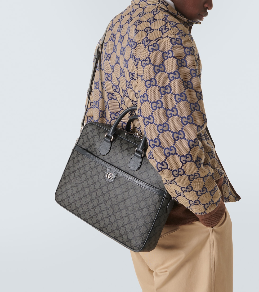 GG Supreme leather-trimmed briefcase | Gucci