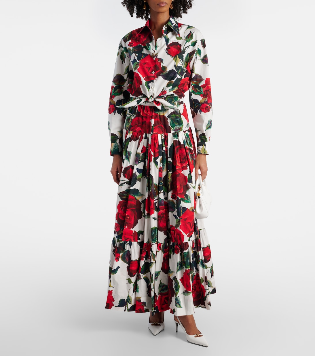 Gonna lunga in cotone con stampa floreale | Dolce&Gabbana