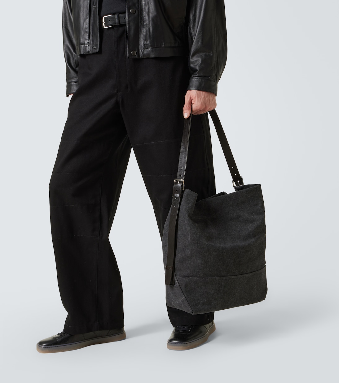 lemaire BELTED TOTE BAG ASH BLACK トートバッグ Lemaire Belted Tote Bag in Ash Black Curated at Jake and Jones
