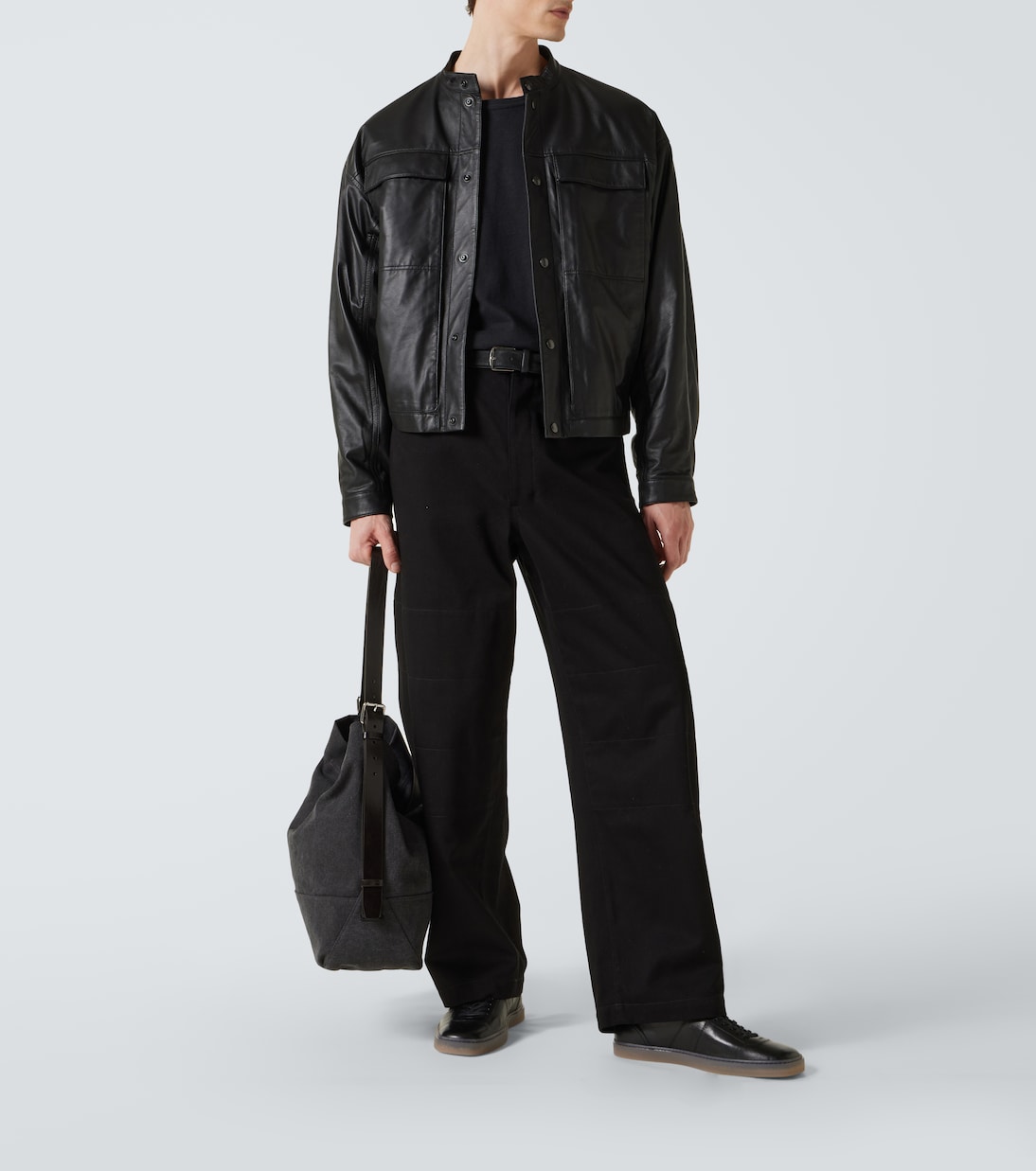 Tote en lona de algodón con piel | Lemaire