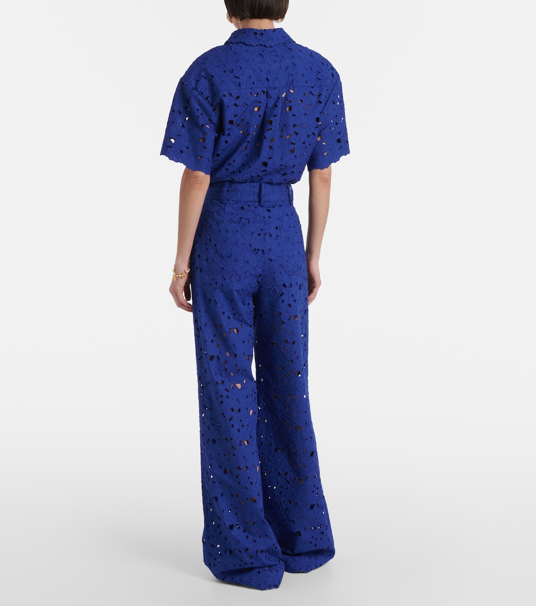 Pantaloni flared Zaffre in sangallo di cotone | Rebecca Vallance