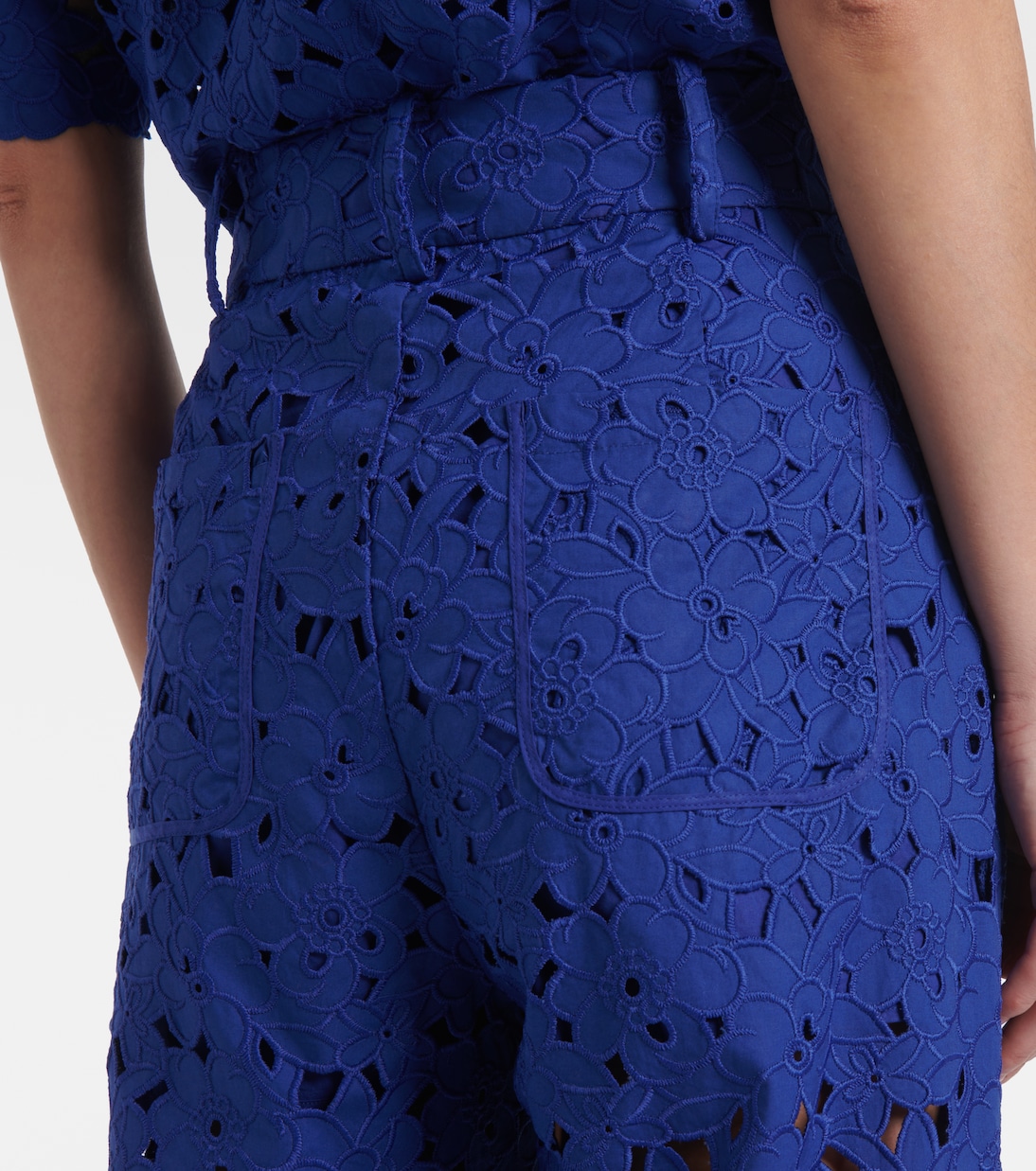 Pantaloni flared Zaffre in sangallo di cotone | Rebecca Vallance