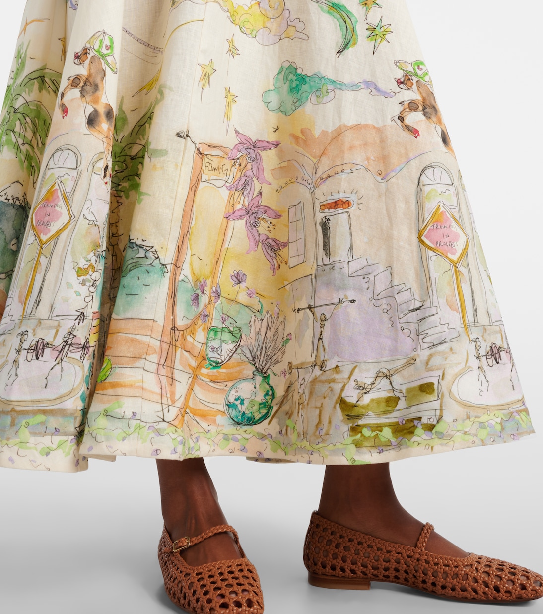 Robe midi Anouk imprimée en lin | Alémais