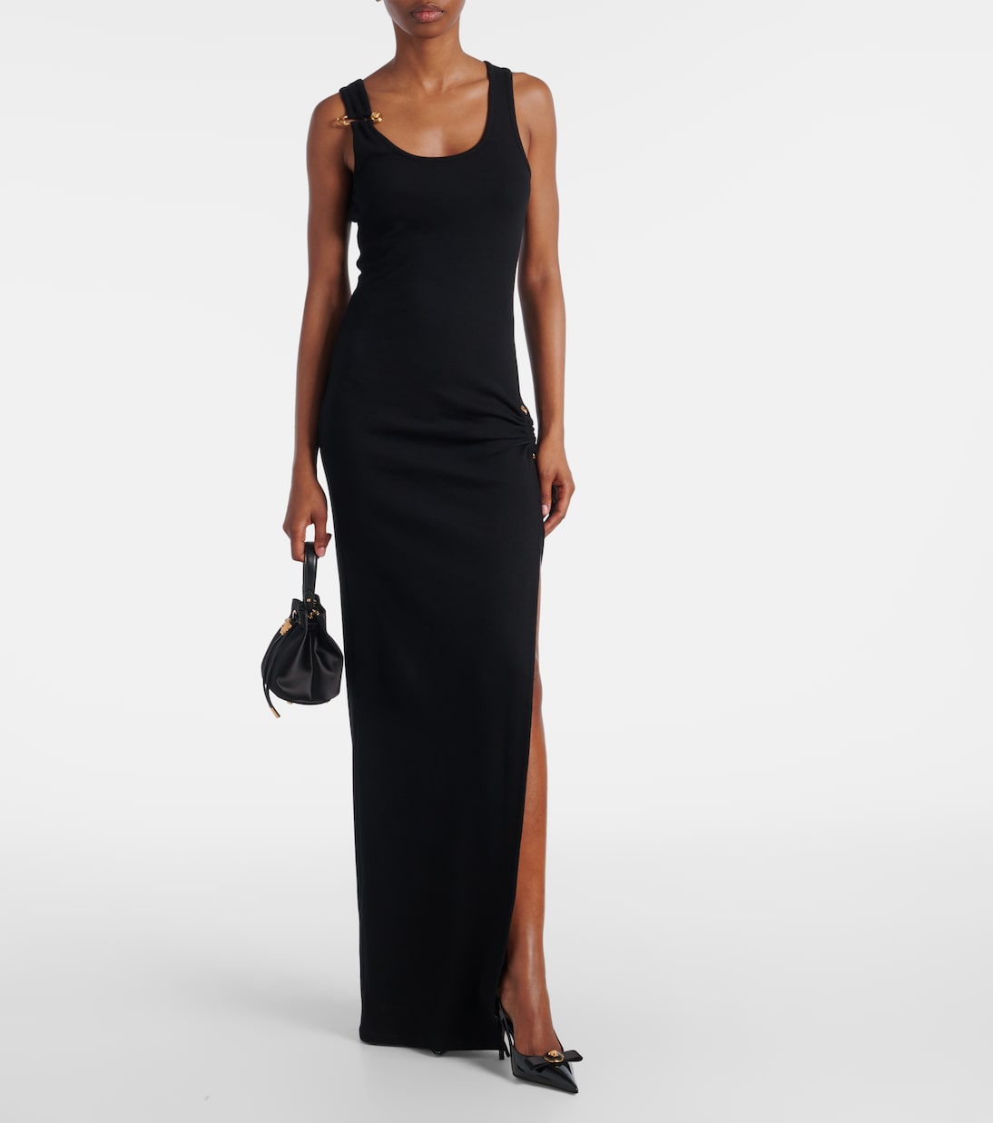 Abito lungo Safety Pin in misto cotone | Versace
