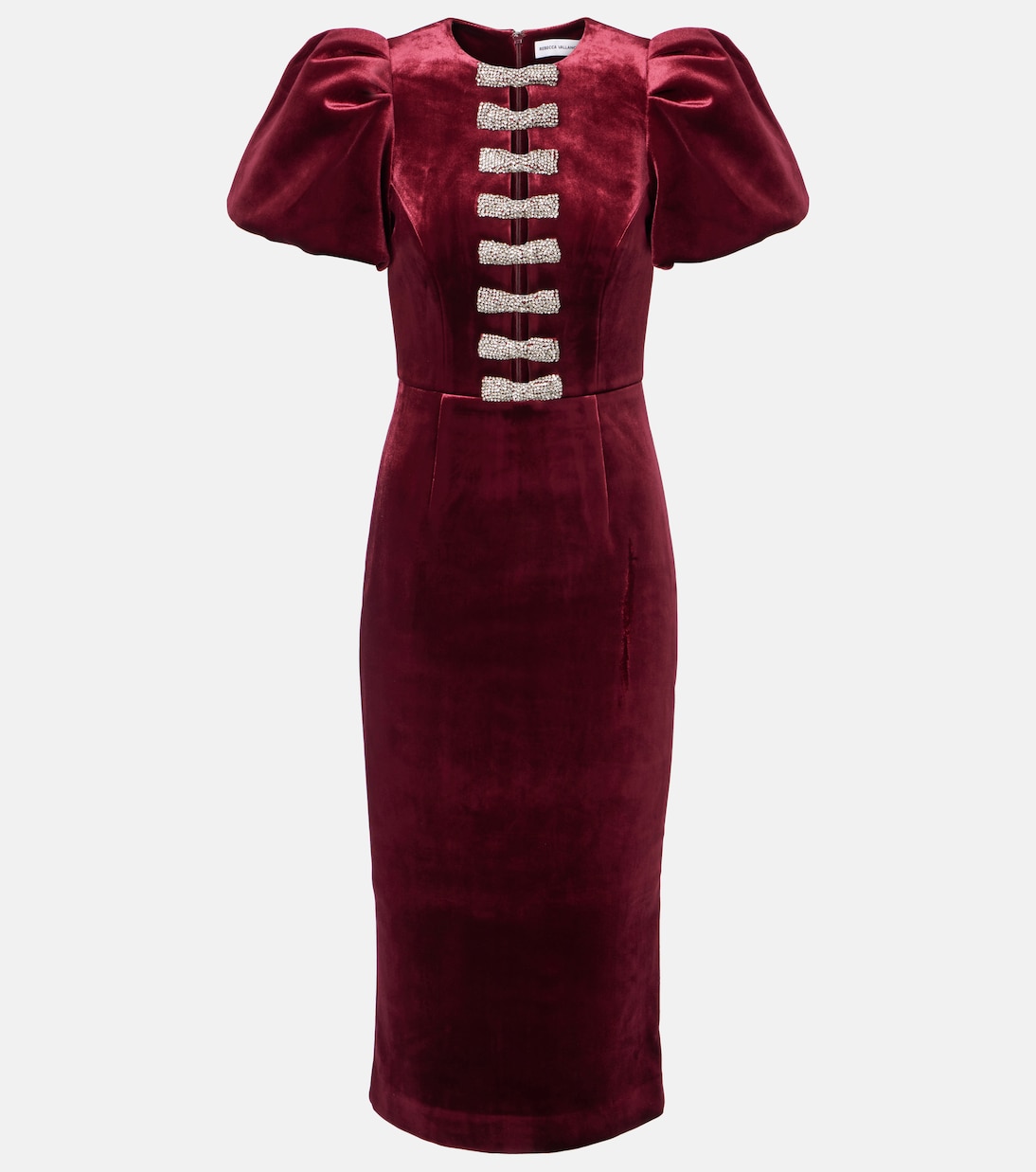 Vestido midi Edwiena de terciopelo adornado | Rebecca Vallance