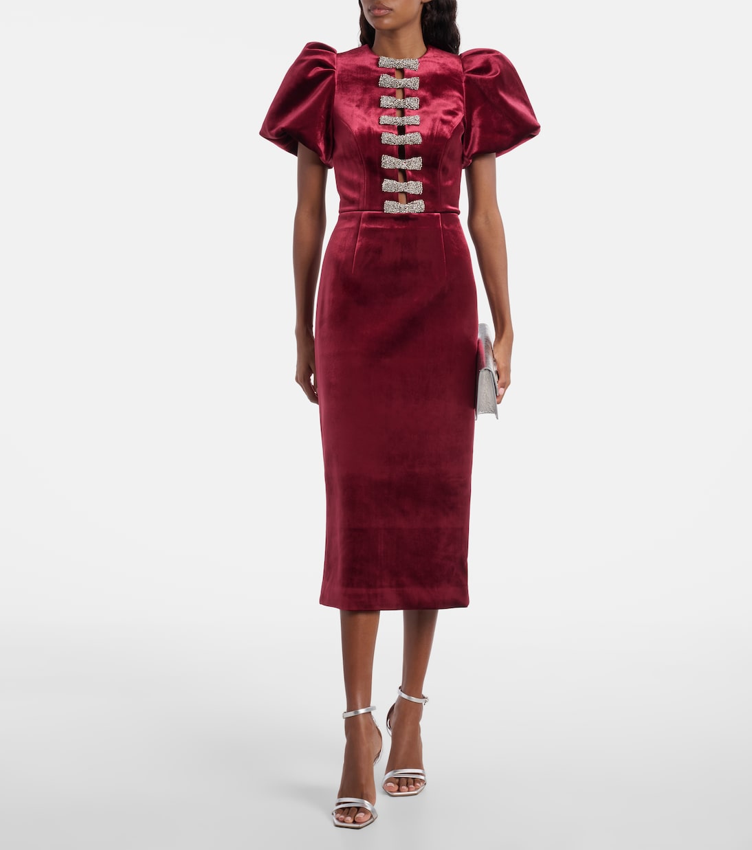 Vestido midi Edwiena de terciopelo adornado | Rebecca Vallance