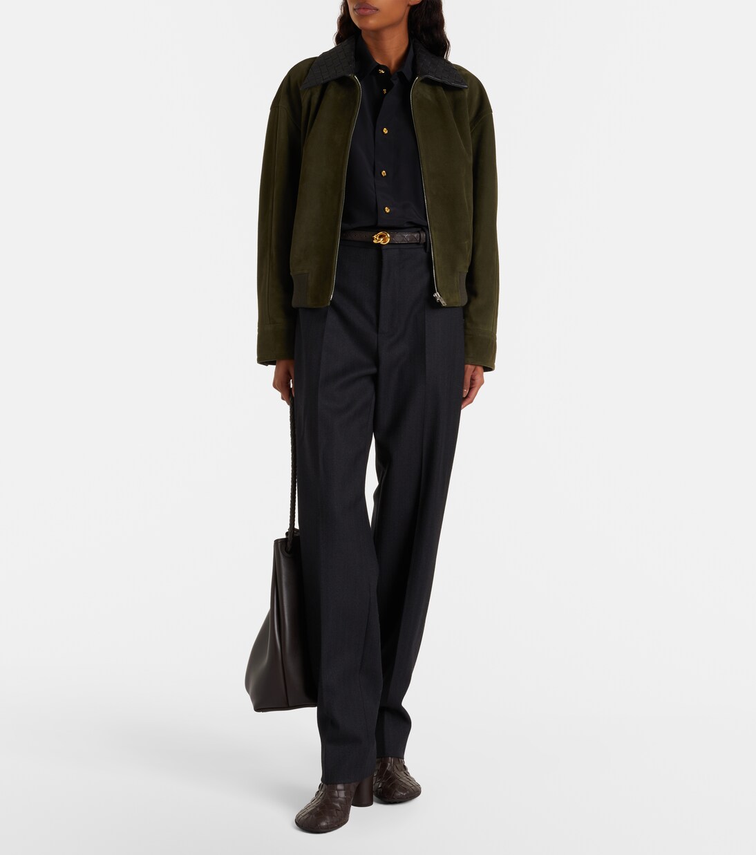 Leather-trimmed suede blouson jacket | Bottega Veneta