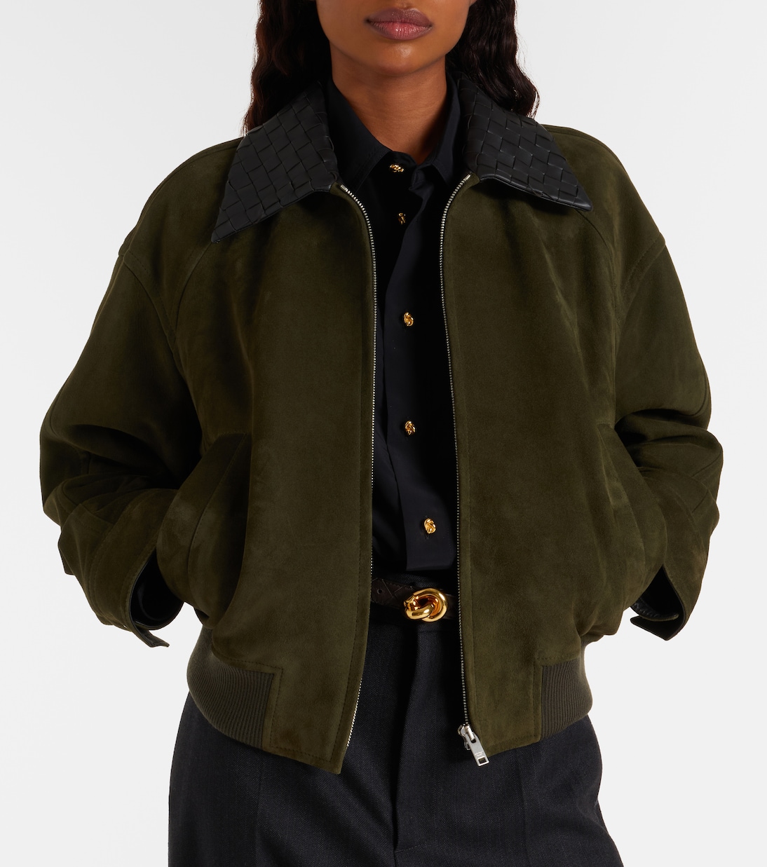 Leather-trimmed suede blouson jacket | Bottega Veneta