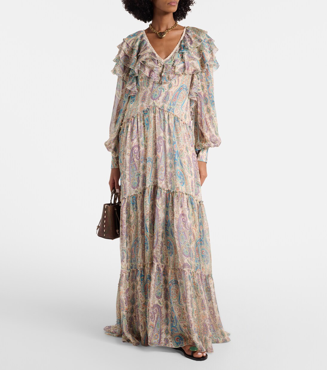 Lace-trimmed silk georgette slip dress | Etro